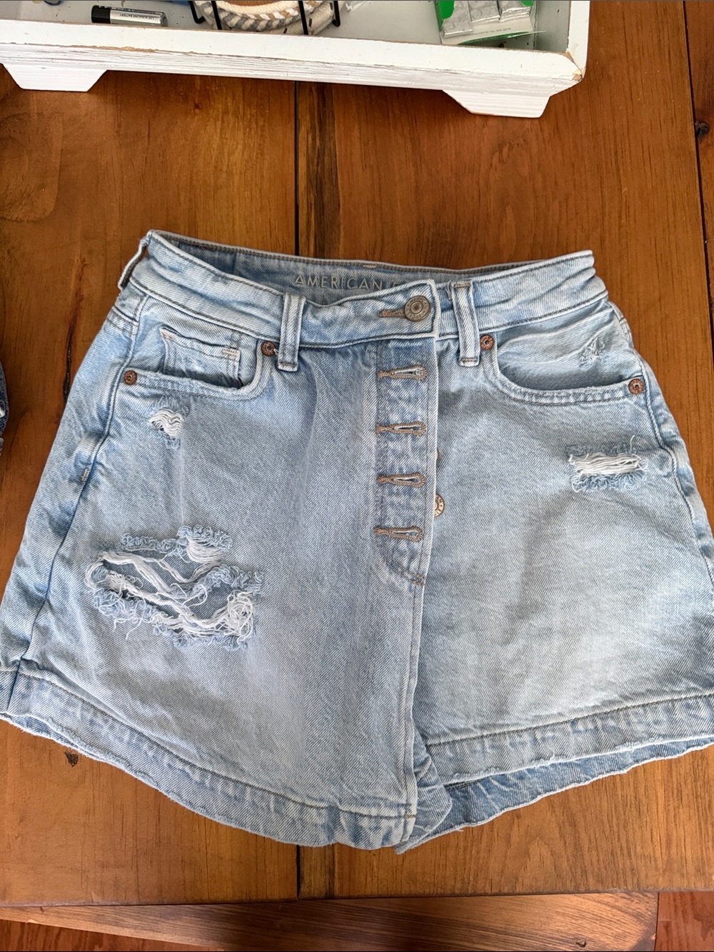 American Eagle Outfitters Light Blue Distressed Denim Skirt